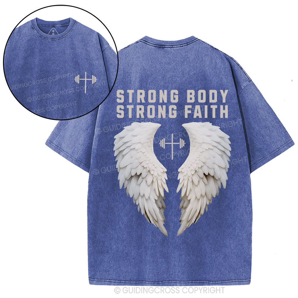 Strong Body Strong Faith Christian Washed T-Shirt