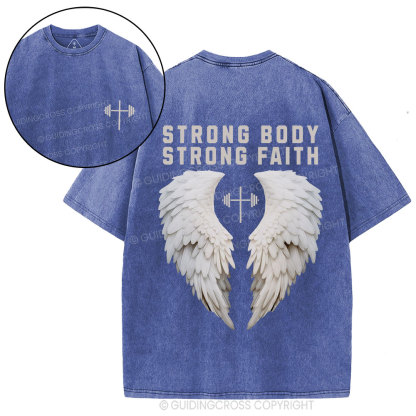 Strong Body Strong Faith Christian Washed T-Shirt