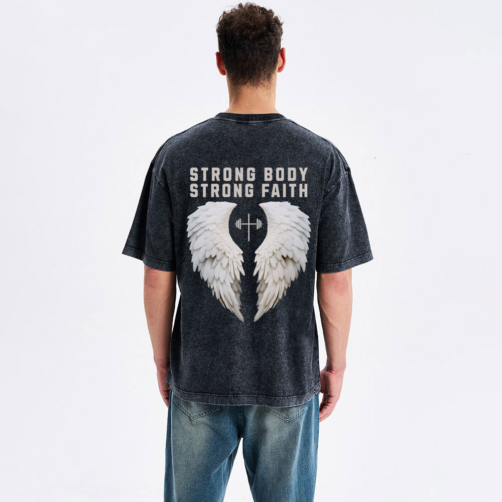 Strong Body Strong Faith Christian Washed T-Shirt