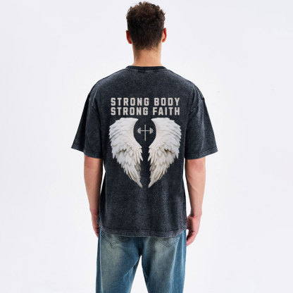 Strong Body Strong Faith Christian Washed T-Shirt