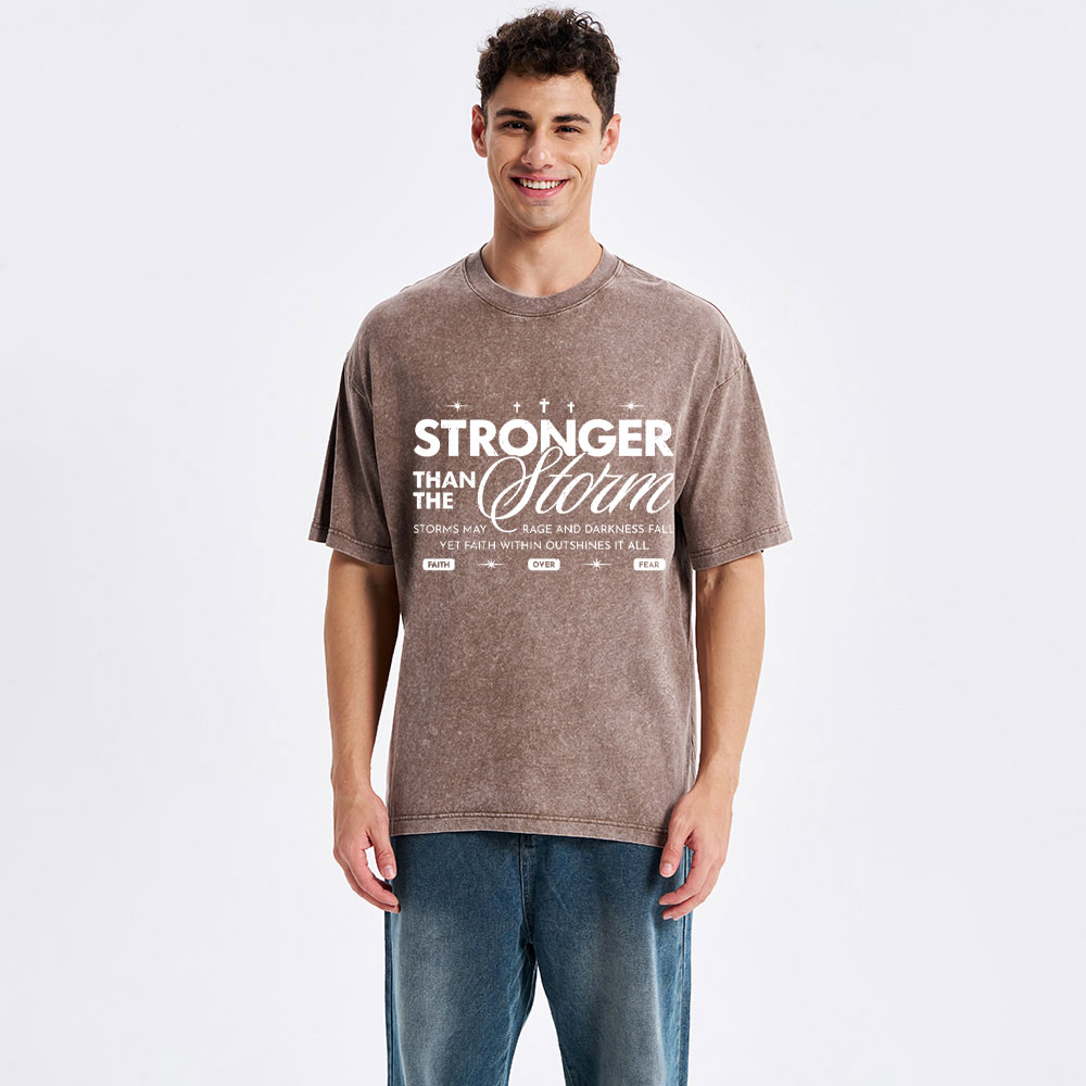 Stronger Than The Storm Christian Washed T-Shirt