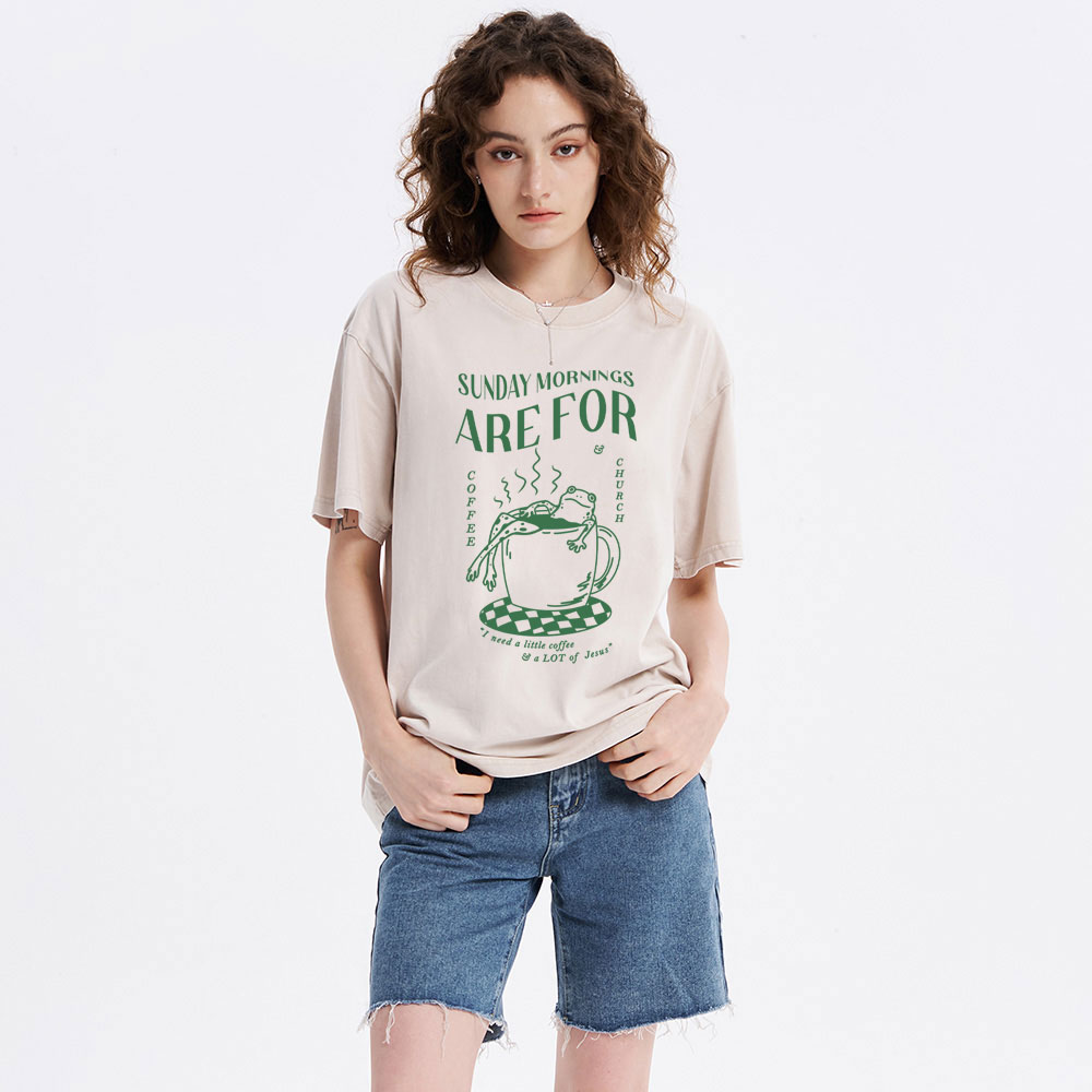Sunday Morning Are For Coffee Christian Washed T-Shirt