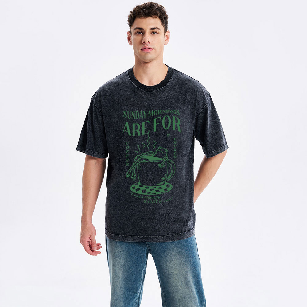 Sunday Morning Are For Coffee Christian Washed T-Shirt