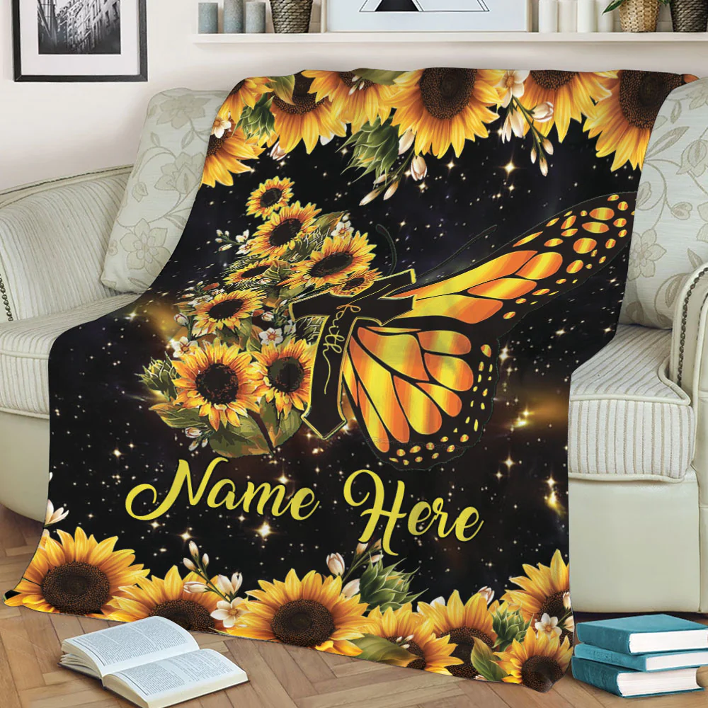 Personalized Sunflower And Butterfly Christian Blanket Sale Guidingcross 