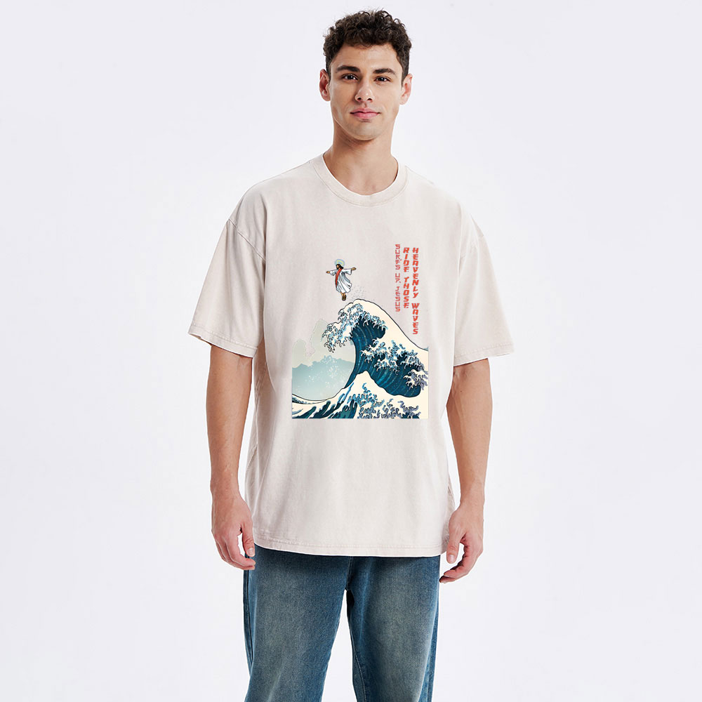 Surfs Up Jesus Christian Washed T-Shirt