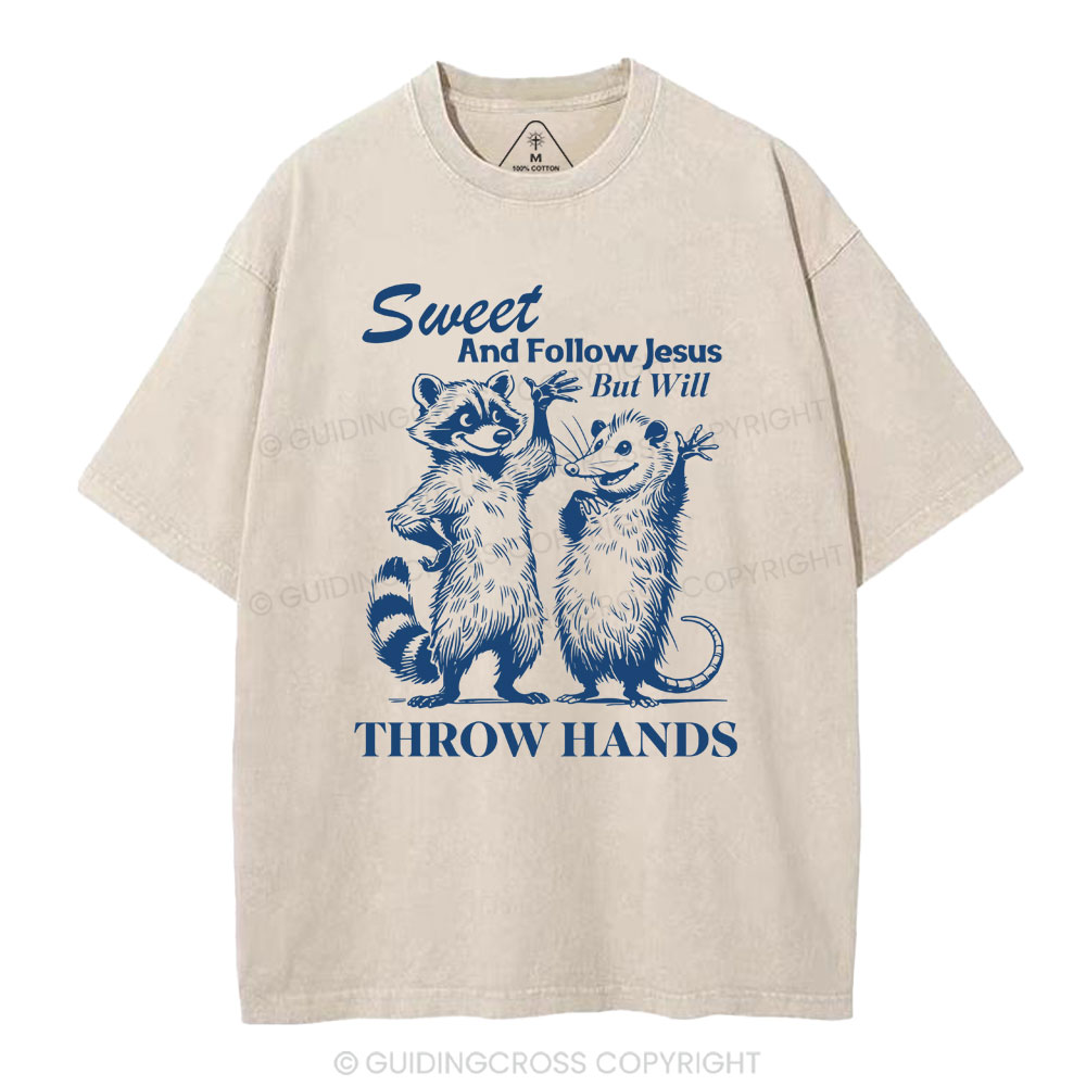 Sweet And Follow Jesus But WIll Throw Hands Christian Wahsed T-Shirt