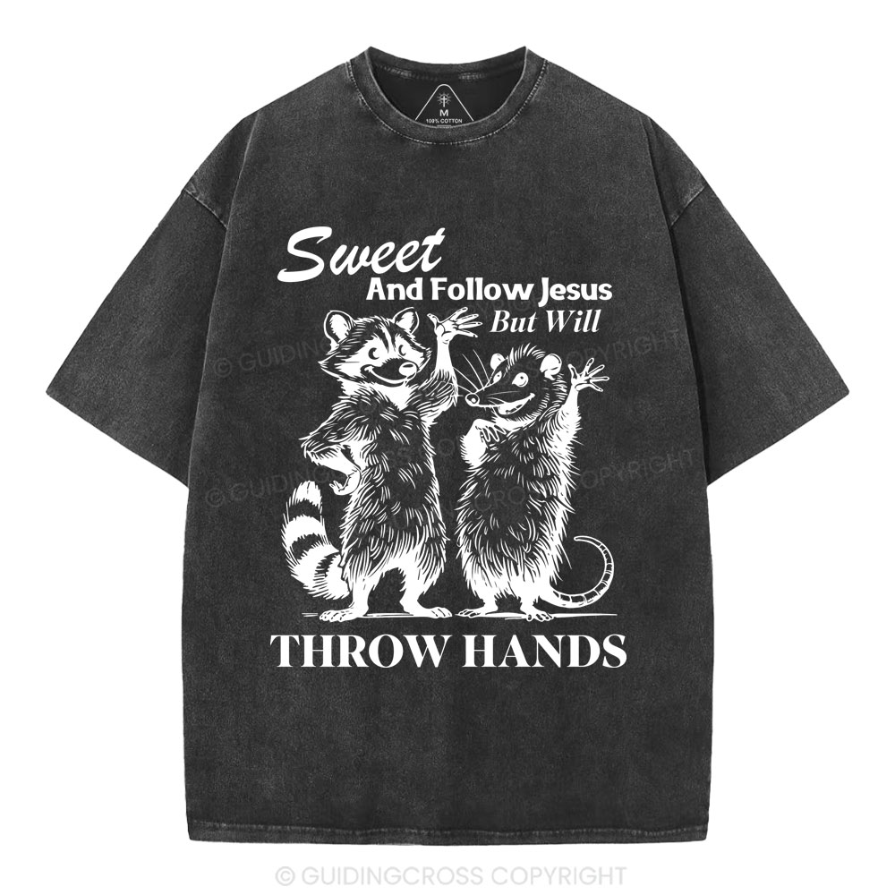 Sweet And Follow Jesus But WIll Throw Hands Christian Wahsed T-Shirt