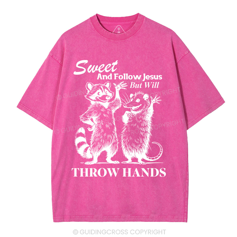 Sweet And Follow Jesus But WIll Throw Hands Christian Wahsed T-Shirt