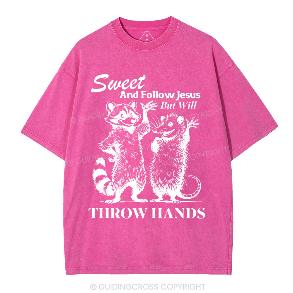 Sweet And Follow Jesus But WIll Throw Hands Christian Wahsed T-Shirt