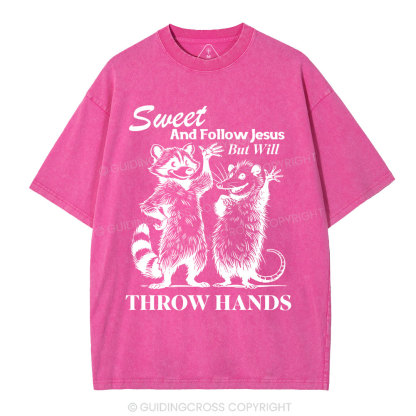 Sweet And Follow Jesus But WIll Throw Hands Christian Wahsed T-Shirt