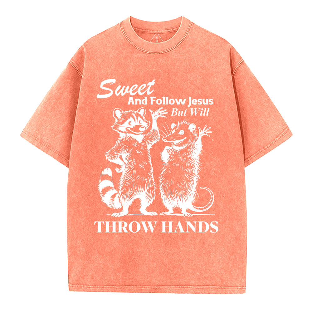 Sweet And Follow Jesus But WIll Throw Hands Christian Wahsed T-Shirt