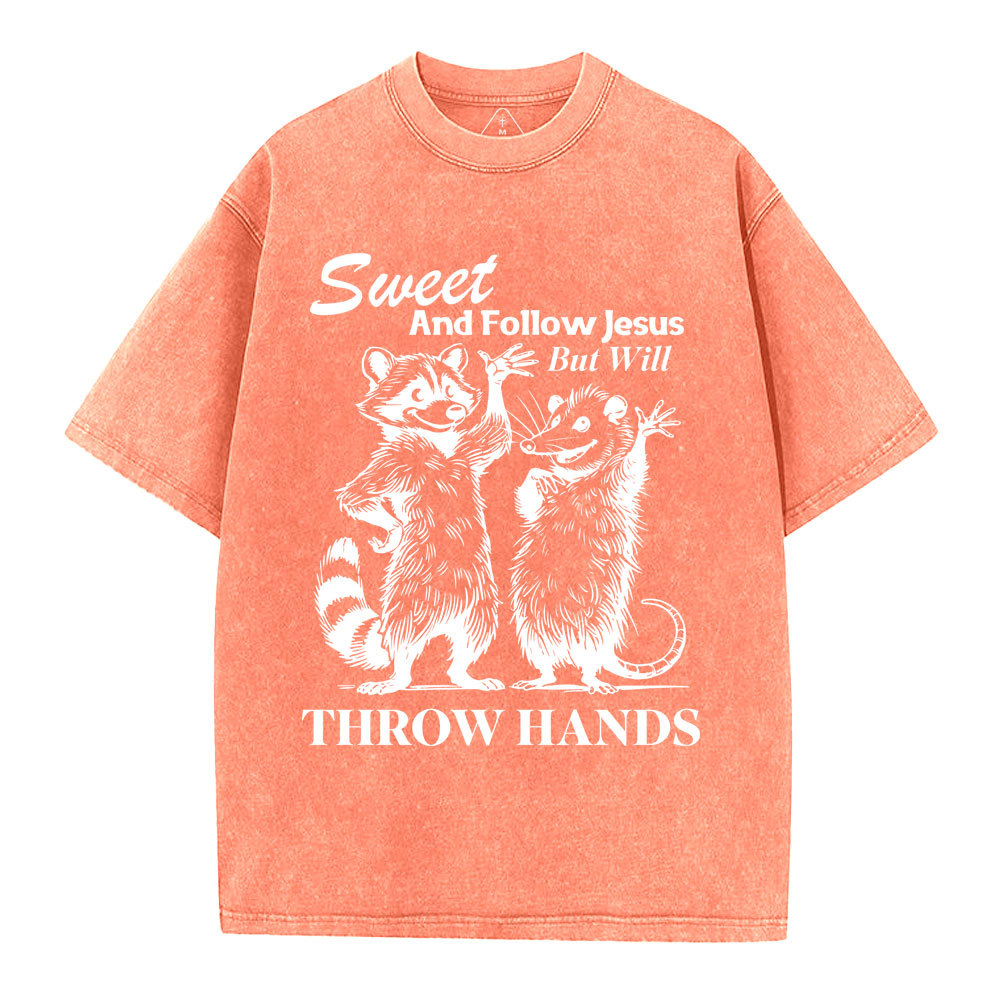 Sweet And Follow Jesus But WIll Throw Hands Christian Wahsed T-Shirt