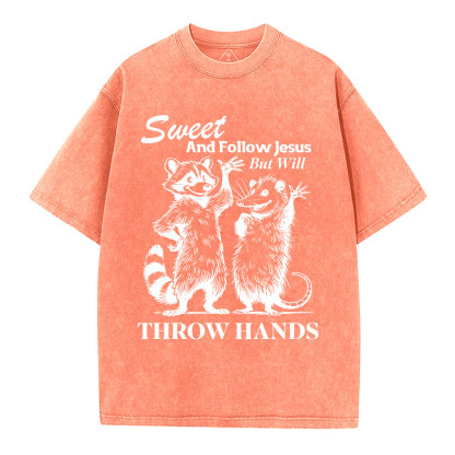 Sweet And Follow Jesus But WIll Throw Hands Christian Wahsed T-Shirt
