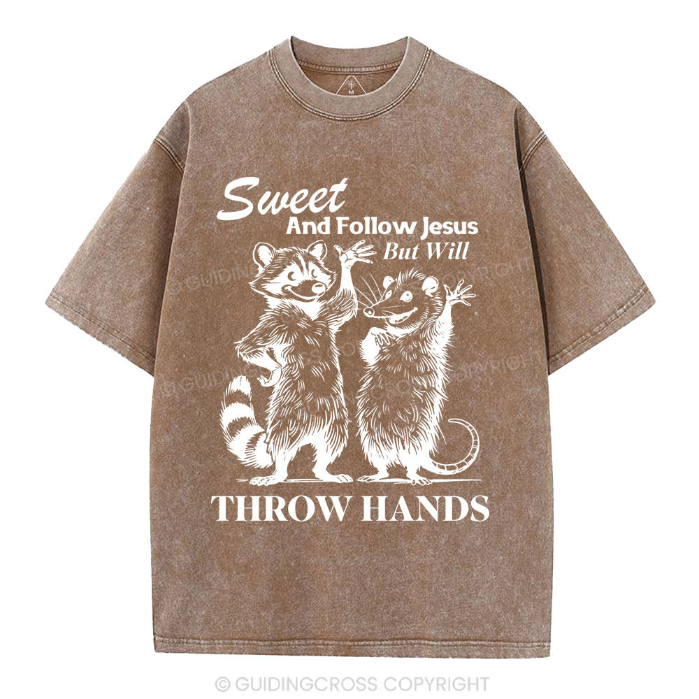 Sweet And Follow Jesus But WIll Throw Hands Christian Wahsed T-Shirt