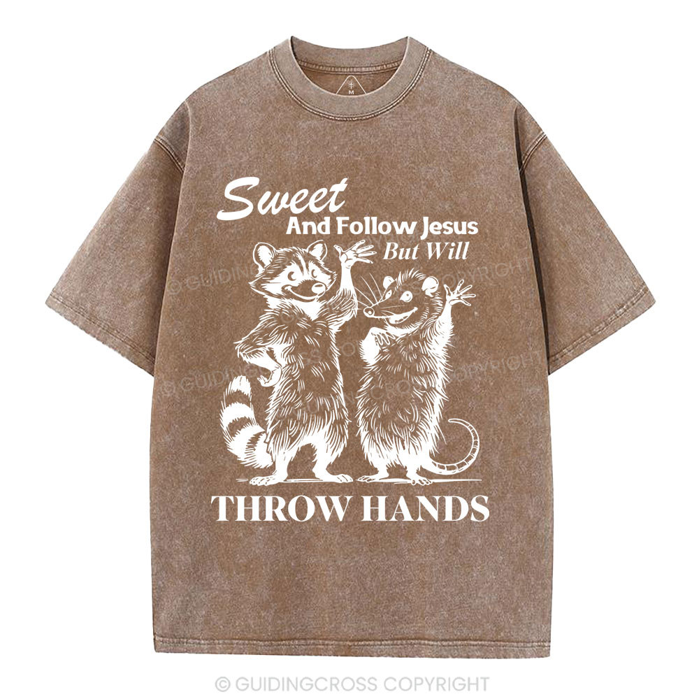 Sweet And Follow Jesus But WIll Throw Hands Christian Wahsed T-Shirt