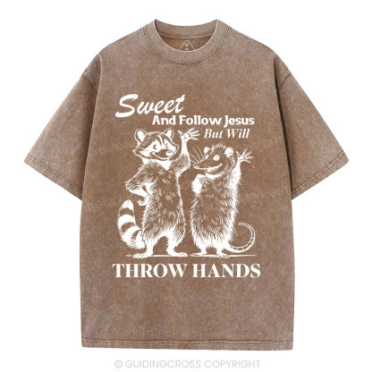 Sweet And Follow Jesus But WIll Throw Hands Christian Wahsed T-Shirt
