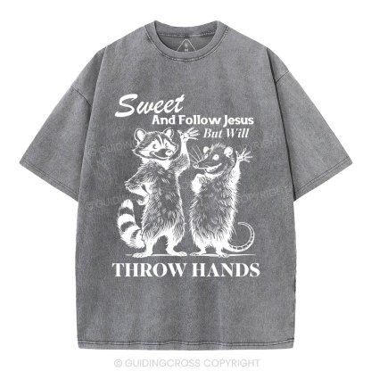 Sweet And Follow Jesus But WIll Throw Hands Christian Wahsed T-Shirt