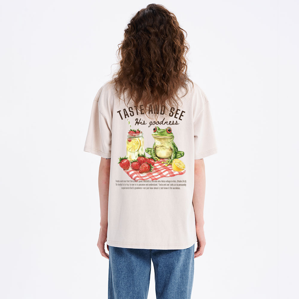 Taste And See His Goodness Christian Washed T-Shirt