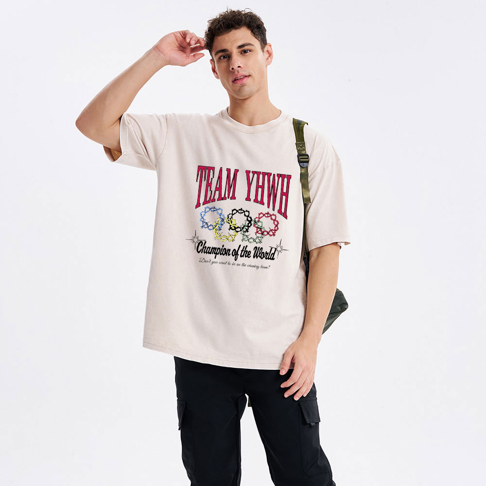 Team YHWH Champion Of The World Christian Washed T-Shirt