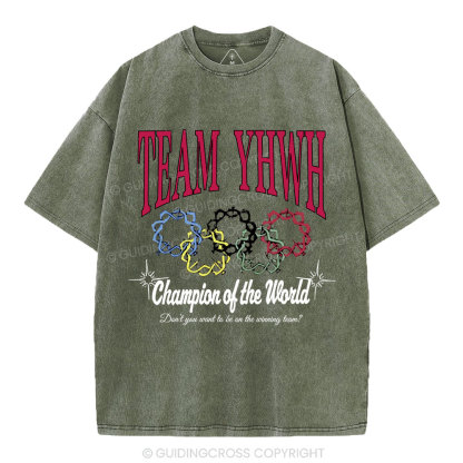 Team YHWH Champion Of The World Christian Washed T-Shirt