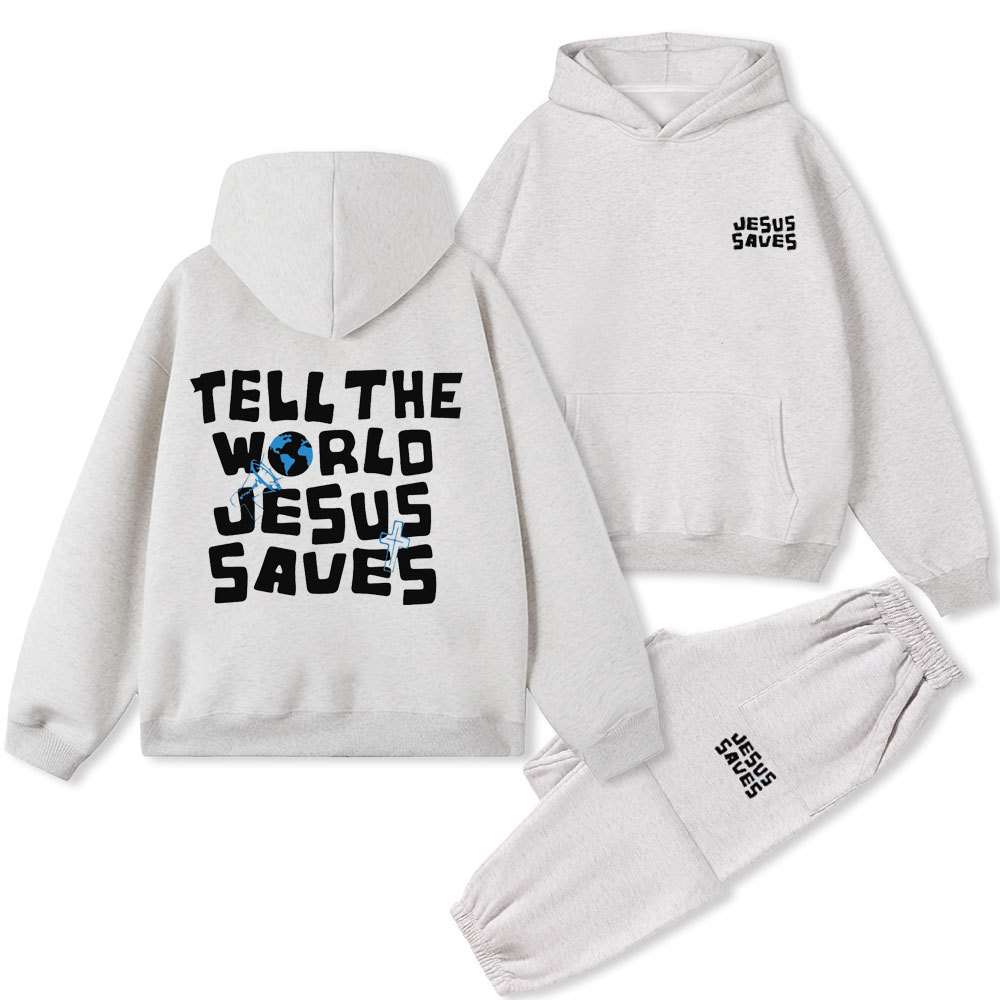 Tell The World Jesus Saves Christian Fleece Hoodie Set
