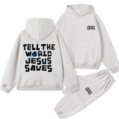 Tell The World Jesus Saves Christian Fleece Hoodie Set