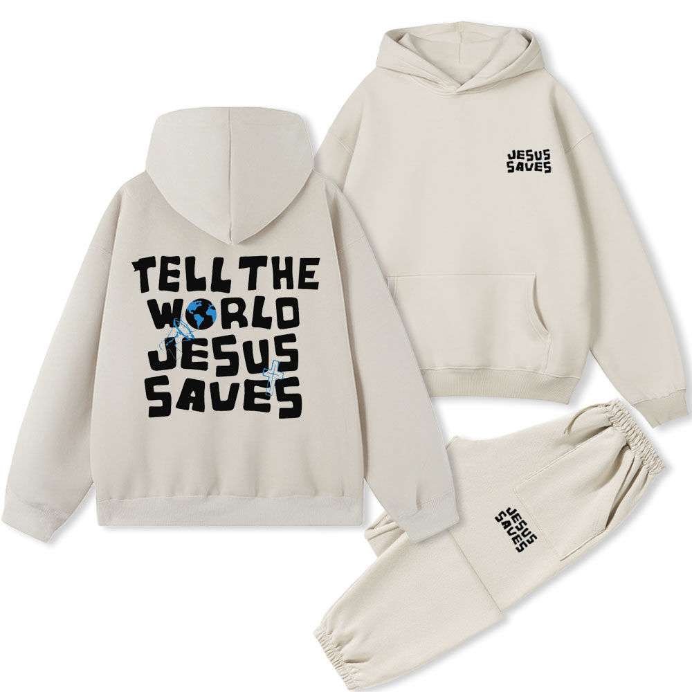 Tell The World Jesus Saves Christian Fleece Hoodie Set