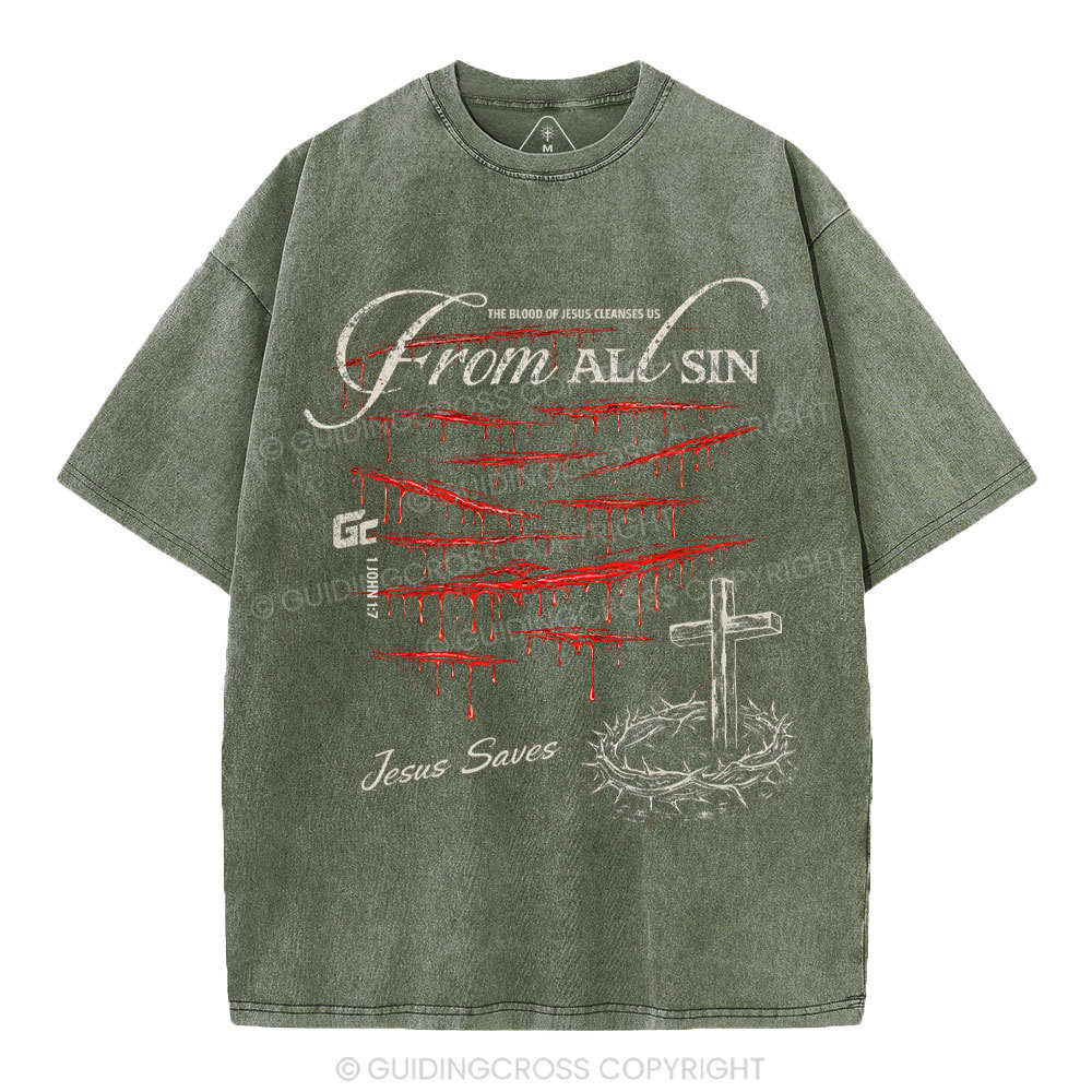 The Blood Of Jesus Cleanses Us From All Sin Christian Washed T-Shirt