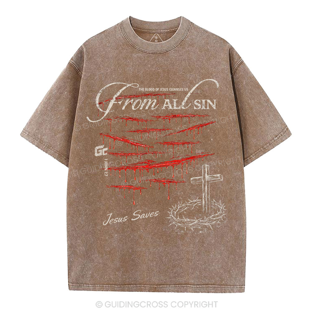 The Blood Of Jesus Cleanses Us From All Sin Christian Washed T-Shirt