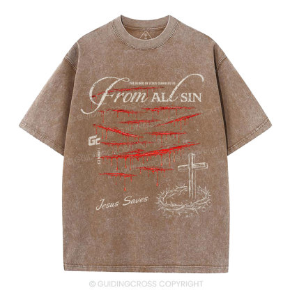 The Blood Of Jesus Cleanses Us From All Sin Christian Washed T-Shirt