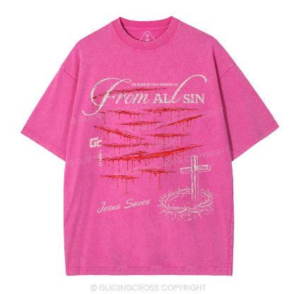 The Blood Of Jesus Cleanses Us From All Sin Christian Washed T-Shirt