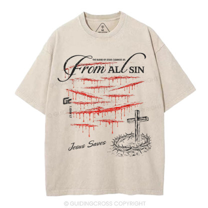 The Blood Of Jesus Cleanses Us From All Sin Christian Washed T-Shirt