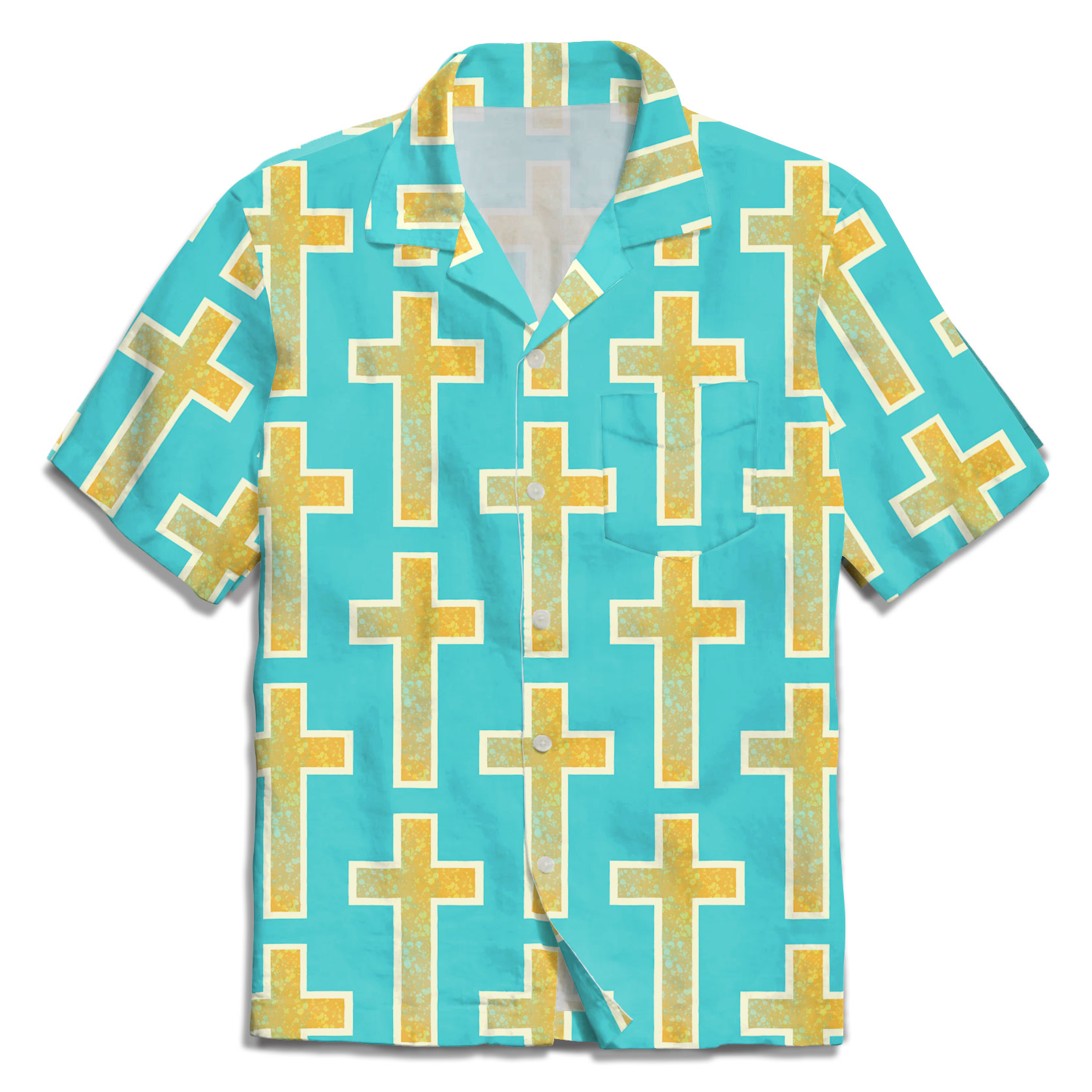 The Blueish Green Cross Christian Hawaiian Shirt