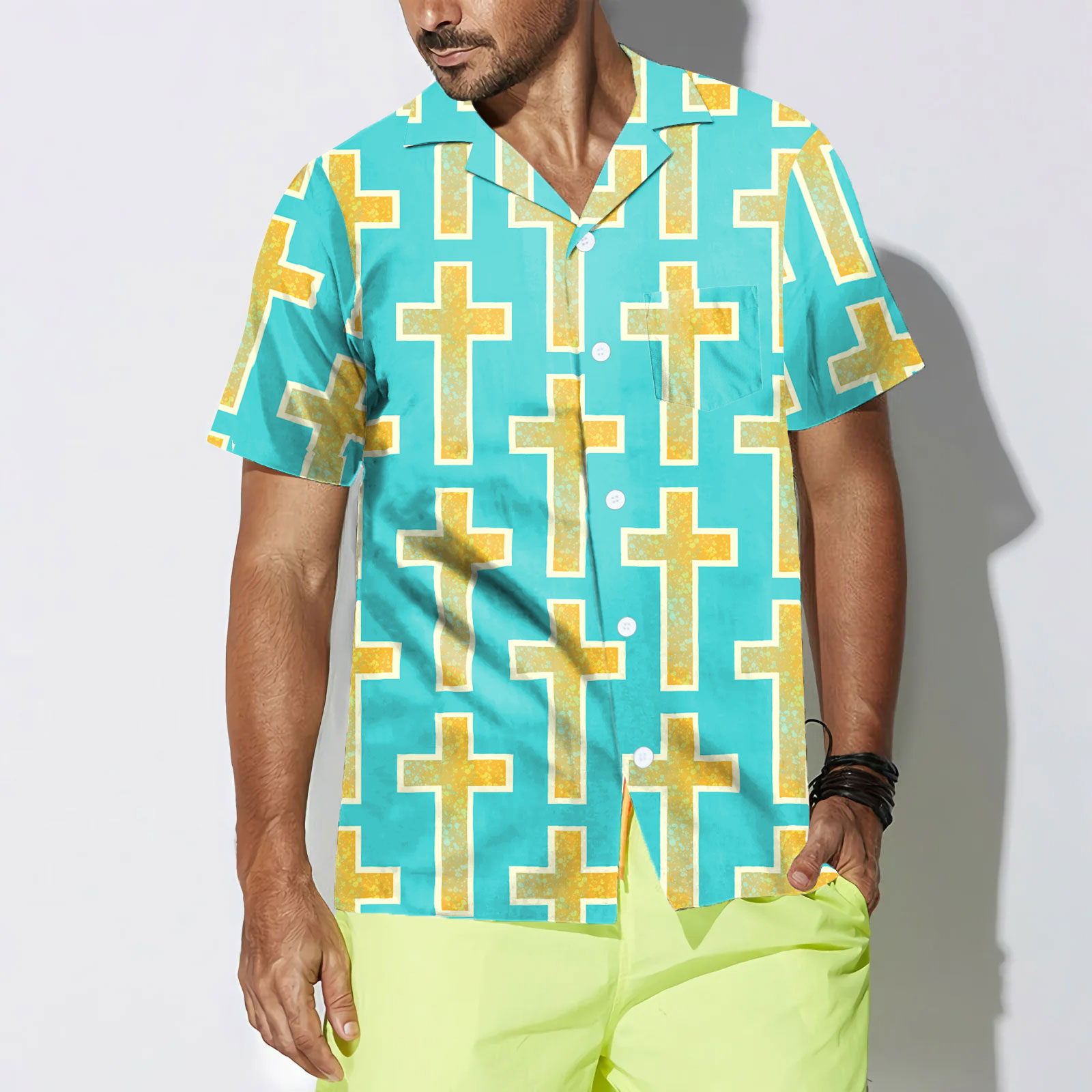 The Blueish Green Cross Christian Hawaiian Shirt