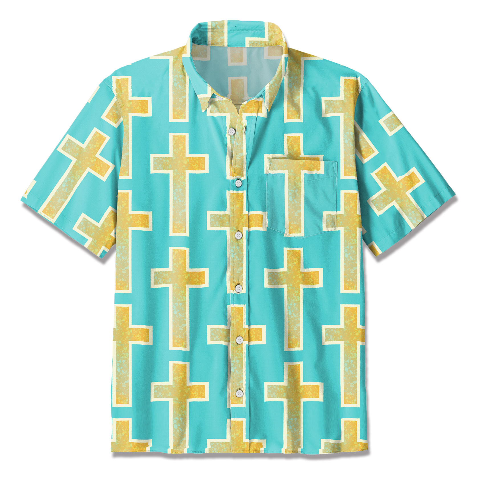 Yellow Flower Cross Christian Hawaiian Shirt Sale - GuidingCross