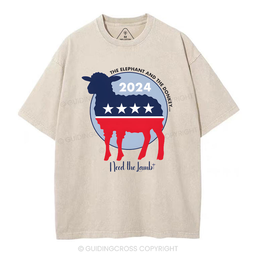 The Elephant The Donkey Need The Lamb Christian Washed T-Shirt