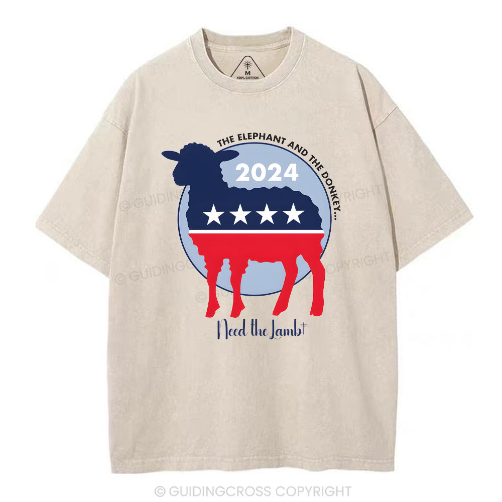 The Elephant The Donkey Need The Lamb Christian Washed T-Shirt