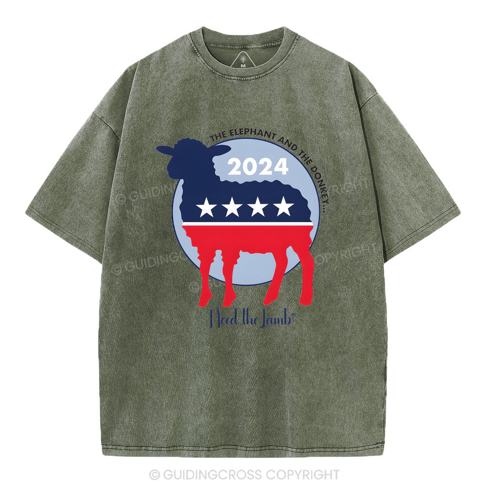 The Elephant The Donkey Need The Lamb Christian Washed T-Shirt