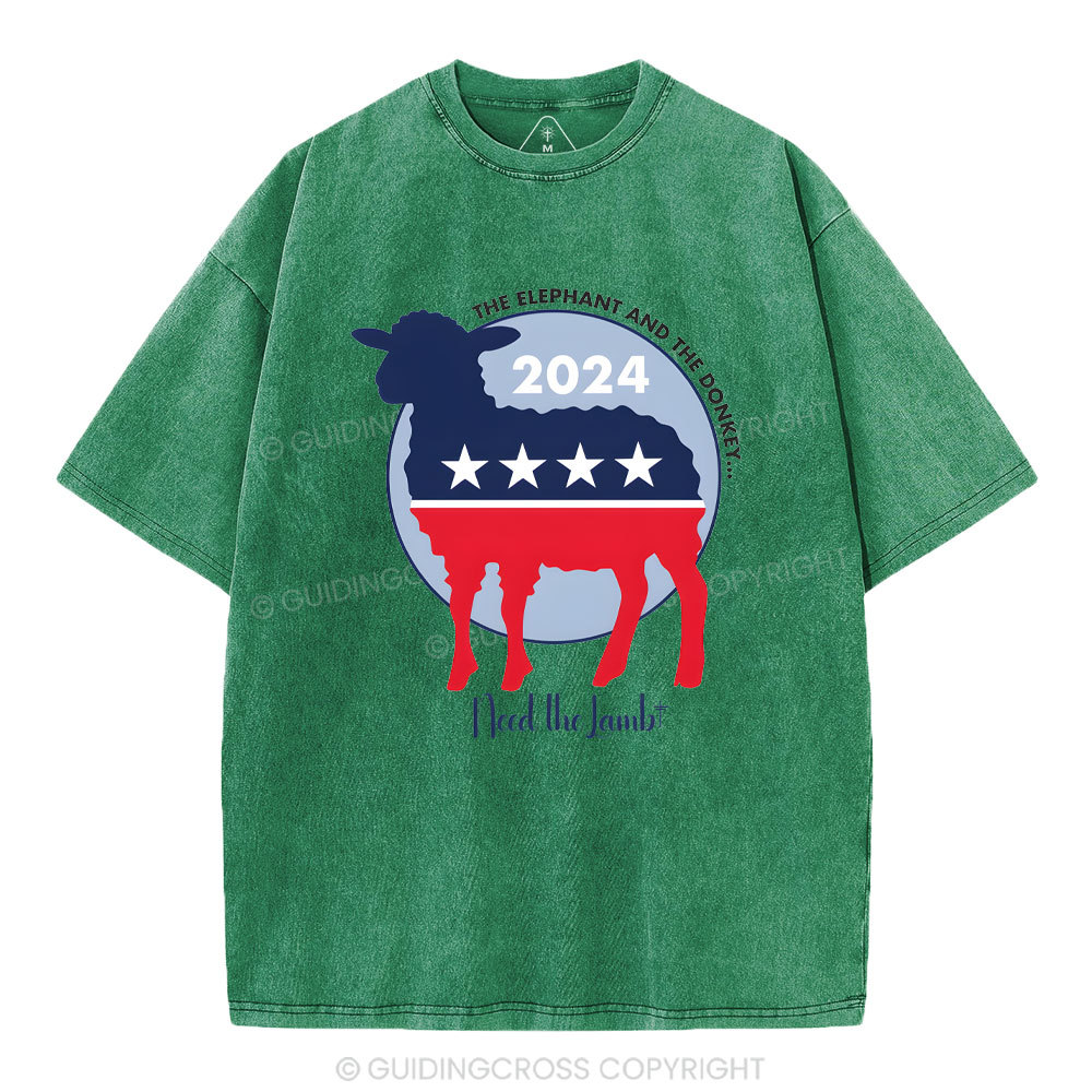 The Elephant The Donkey Need The Lamb Christian Washed T-Shirt