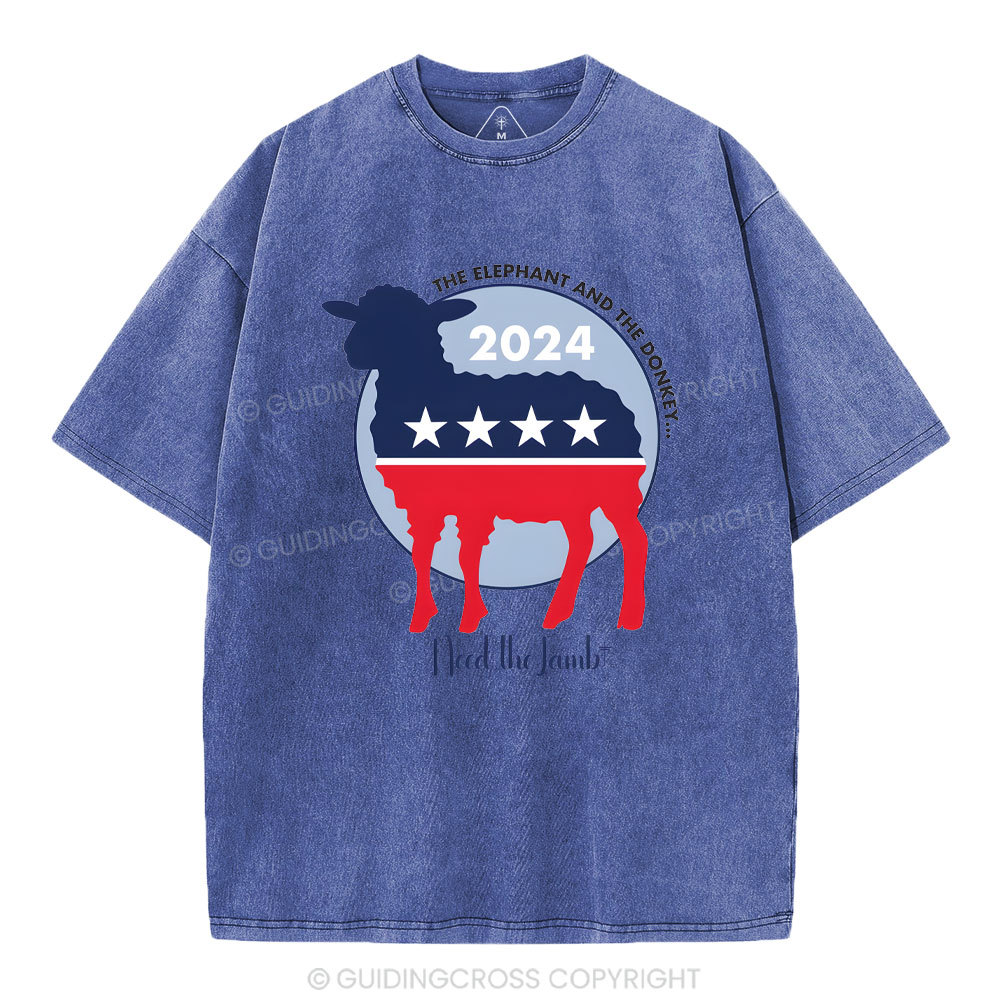 The Elephant The Donkey Need The Lamb Christian Washed T-Shirt