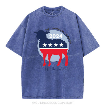 The Elephant The Donkey Need The Lamb Christian Washed T-Shirt