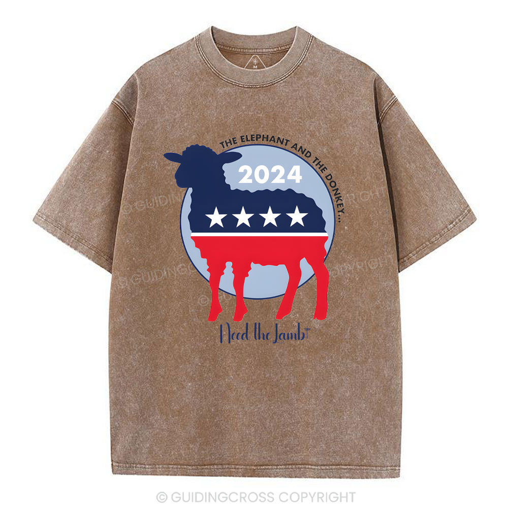 The Elephant The Donkey Need The Lamb Christian Washed T-Shirt
