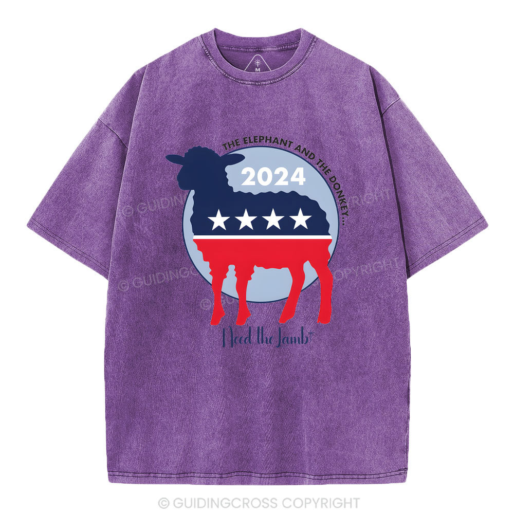 The Elephant The Donkey Need The Lamb Christian Washed T-Shirt