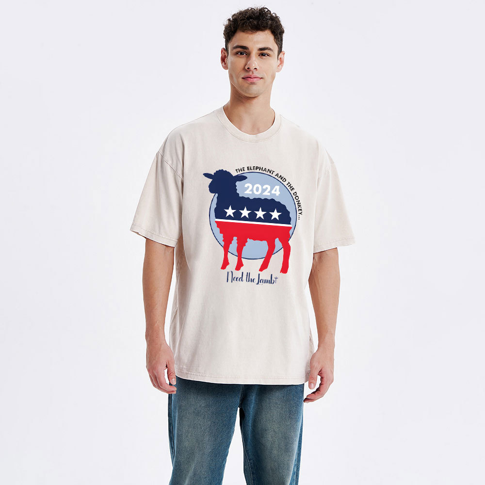 The Elephant The Donkey Need The Lamb Christian Washed T-Shirt
