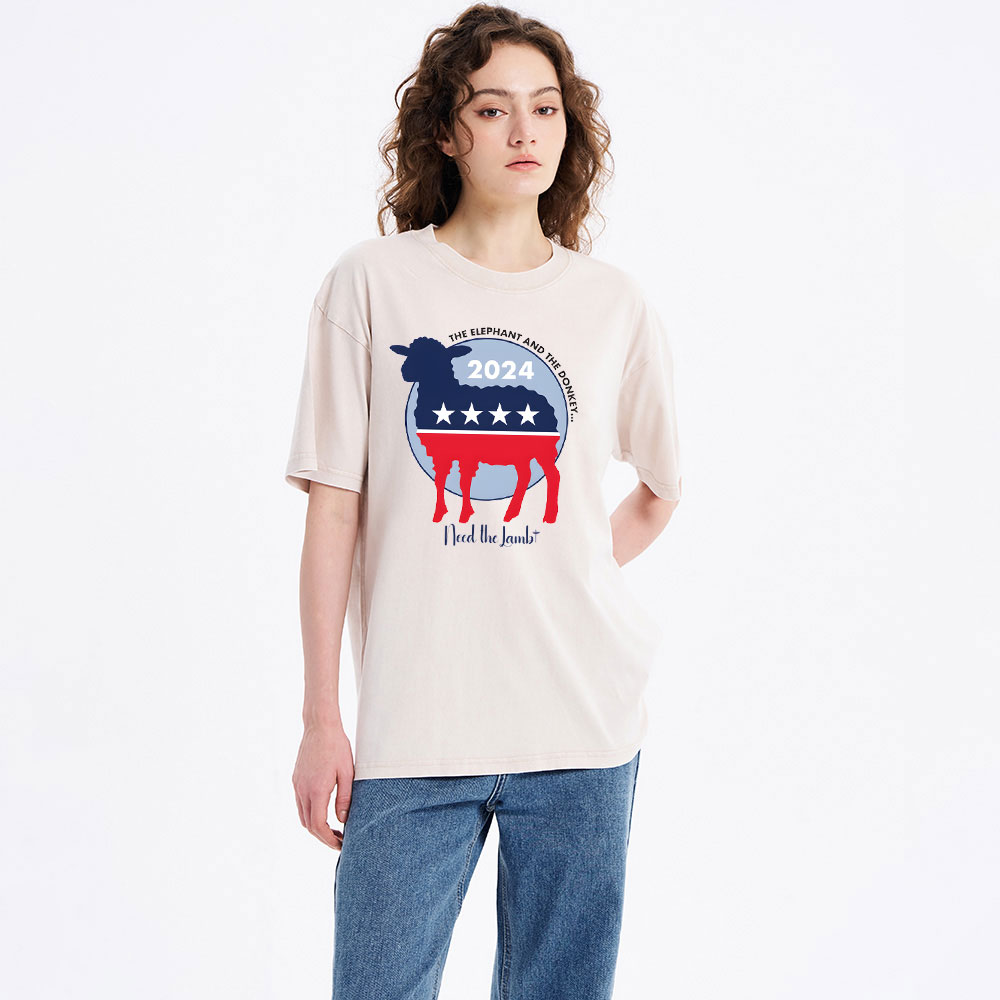 The Elephant The Donkey Need The Lamb Christian Washed T-Shirt