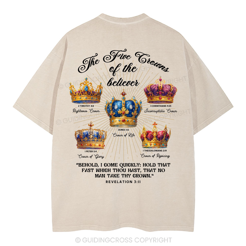The Five Crowns of the Believer Christian Washed T-Shirt