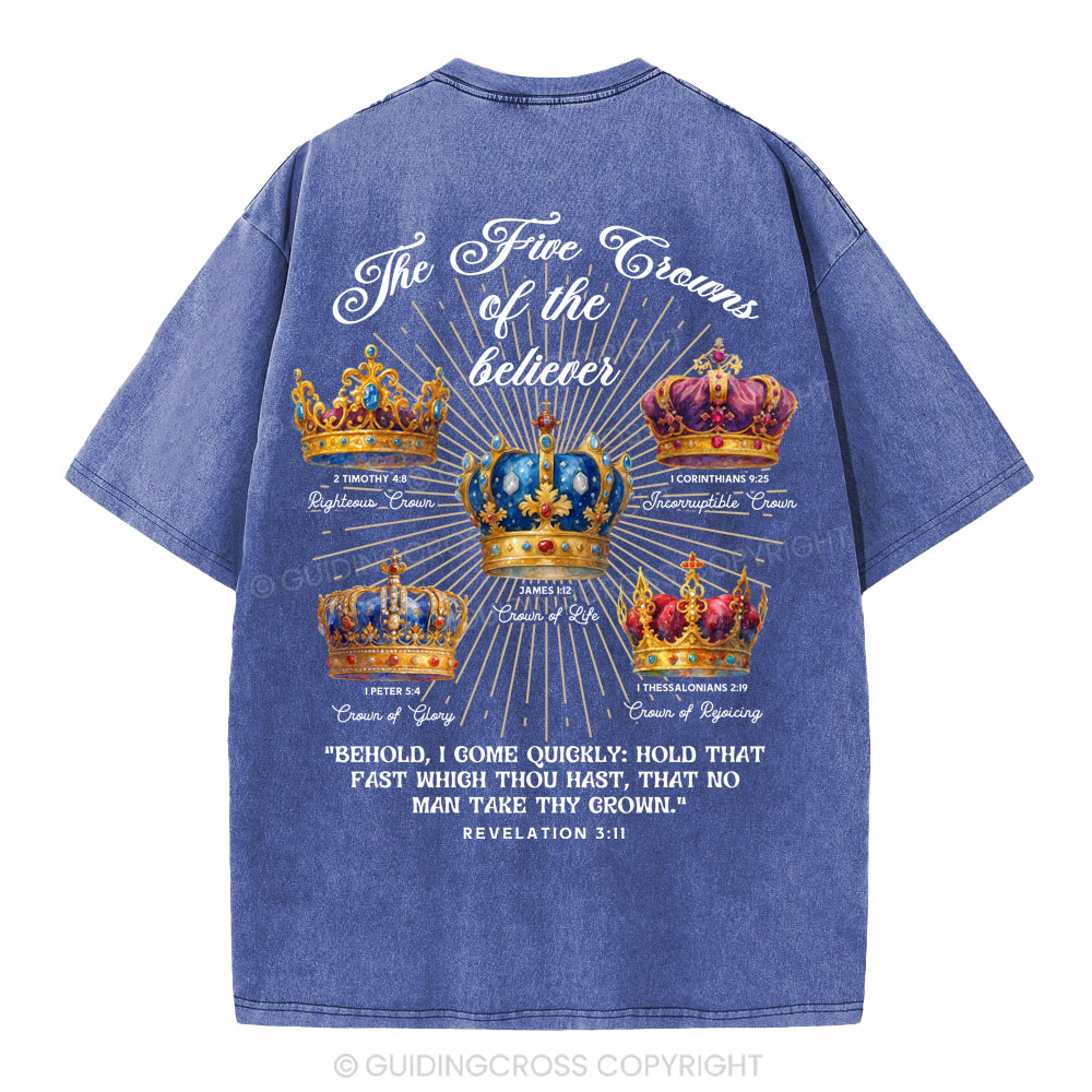 The Five Crowns of the Believer Christian Washed T-Shirt