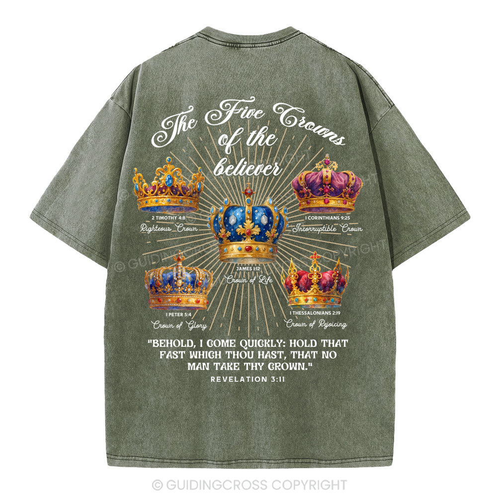 The Five Crowns of the Believer Christian Washed T-Shirt