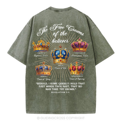 The Five Crowns of the Believer Christian Washed T-Shirt