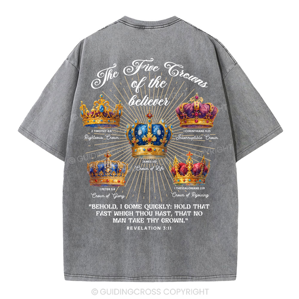 The Five Crowns of the Believer Christian Washed T-Shirt